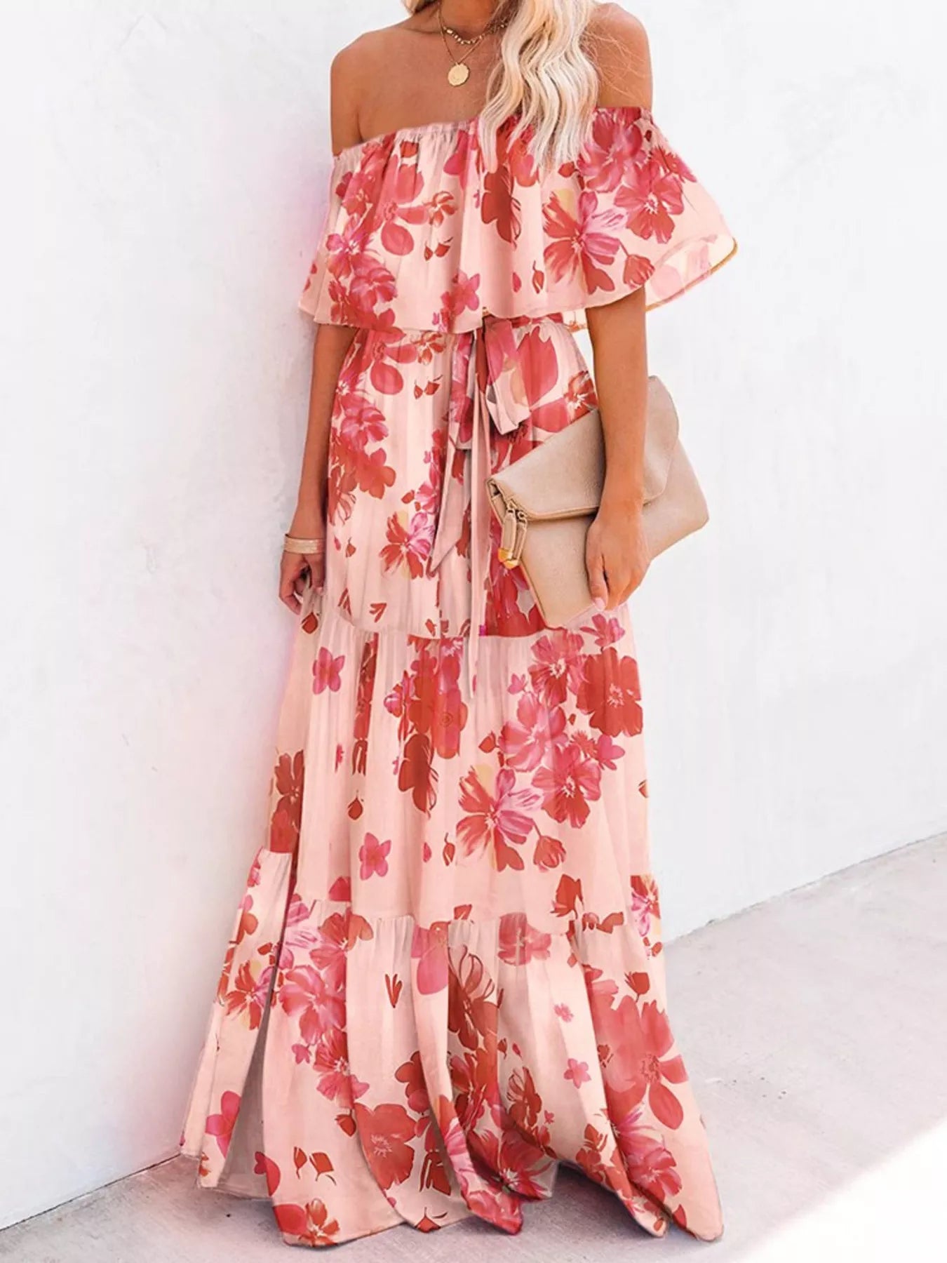 plus size off the shoulder summer dress Final Sale Plus Size Off The Shoulder Dress in Coral Print Summer