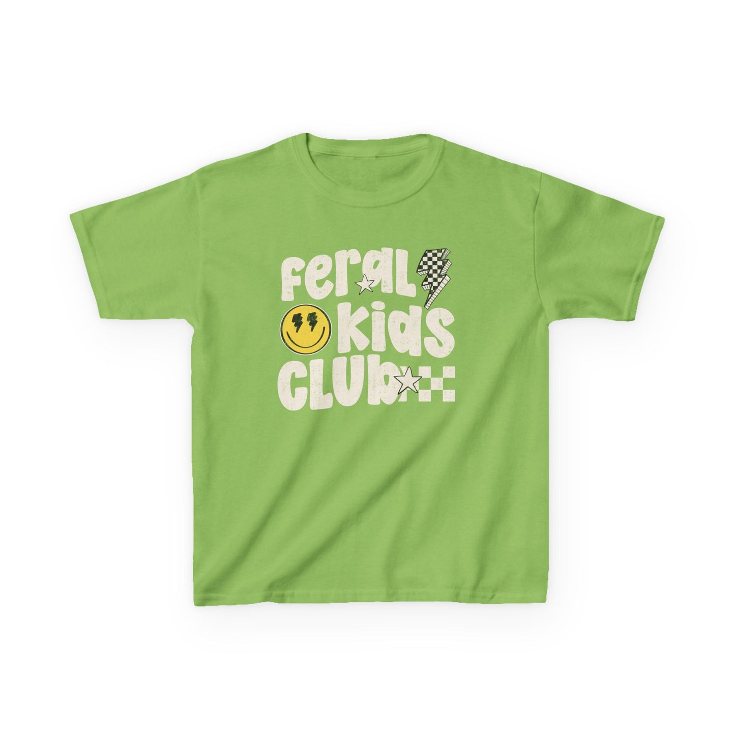 Feral Kids Club Tee — Retro Smiley Graphic Kids T‑Shirt
