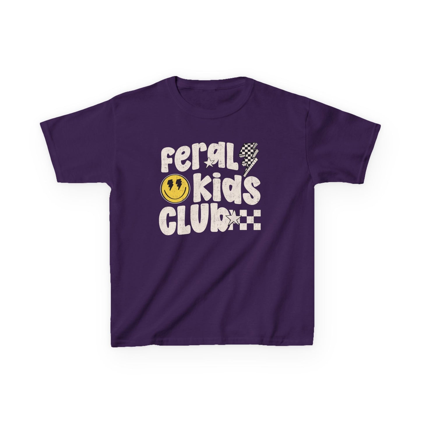 Feral Kids Club Tee — Retro Smiley Graphic Kids T‑Shirt