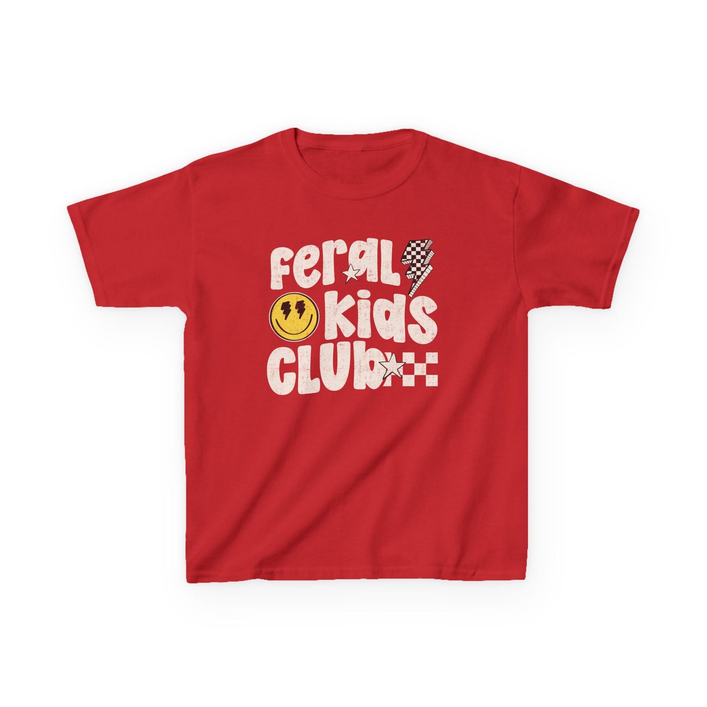 Feral Kids Club Tee — Retro Smiley Graphic Kids T‑Shirt