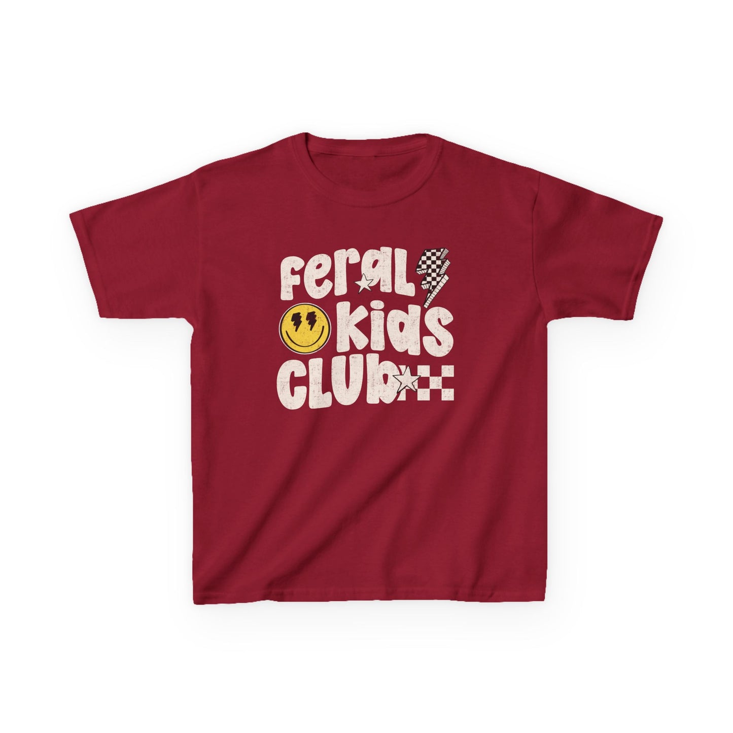 Feral Kids Club Tee — Retro Smiley Graphic Kids T‑Shirt