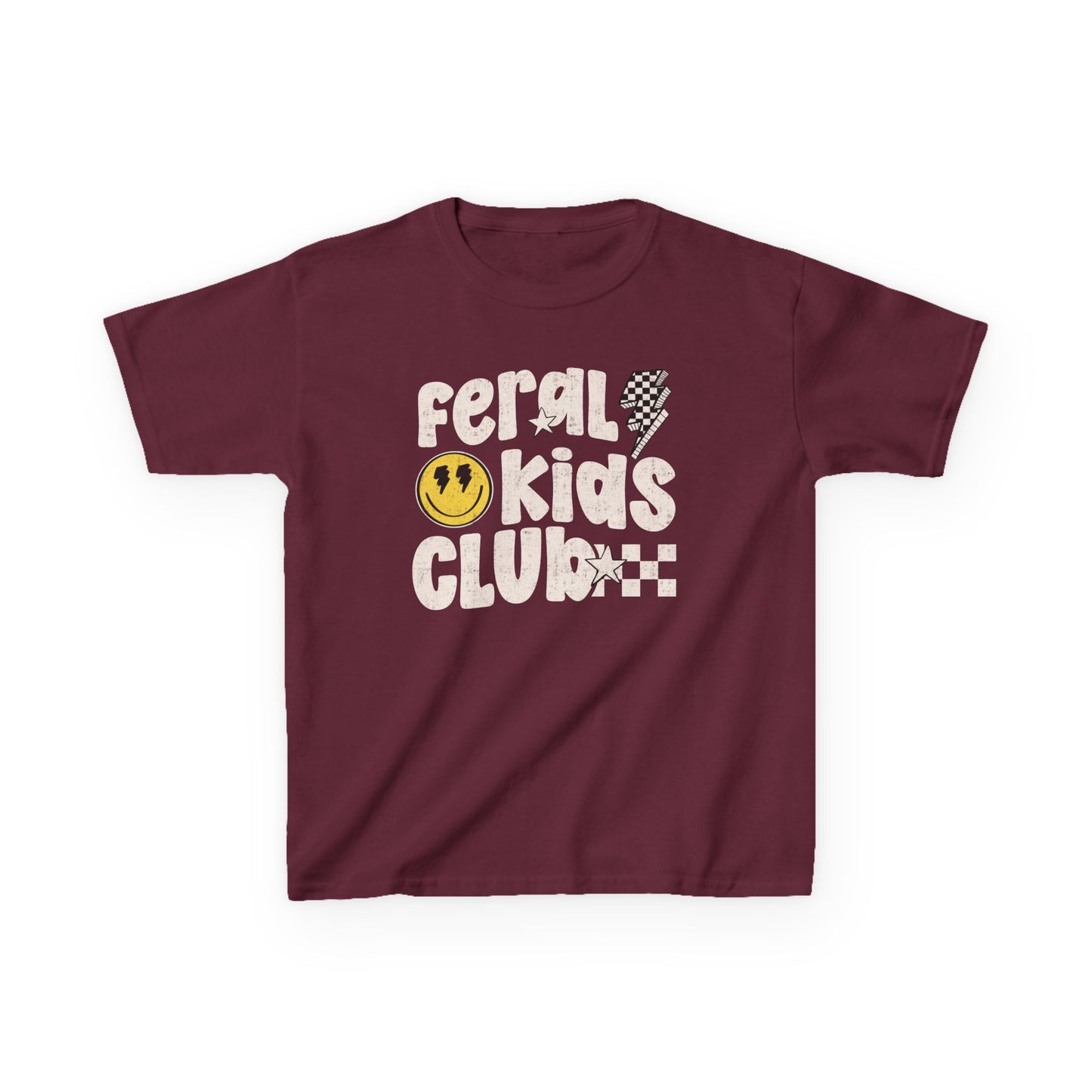 Feral Kids Club Tee — Retro Smiley Graphic Kids T‑Shirt