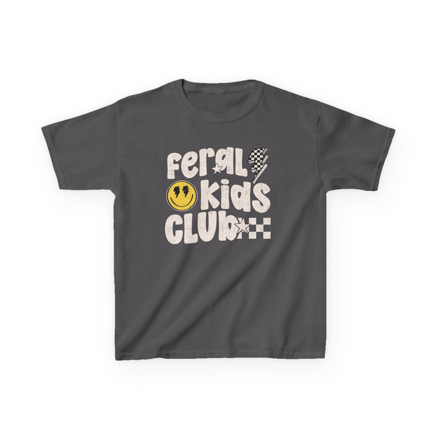 Feral Kids Club Tee — Retro Smiley Graphic Kids T‑Shirt